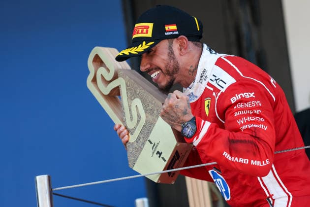 F1 - BARCELONA-CATALUNYA GRAND PRIX 2026 HAMILTON Lewis (gbr), Scuderia Ferrari SF-26, portrait podium celebration during the Formula 1 Barcelona-Catalunya Grand Prix 2026, 7th round of the 2026 Formula One World Championship, WM, Weltmeisterschaft from June 12 to 14, 2026 on the Circuit de Barcelona-Catalunya, in Montmelo, Spain - MontmeloSpain  Copyright: xEricxAlonsox