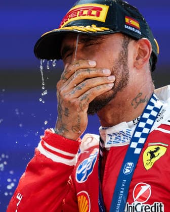 F1 - BARCELONA-CATALUNYA GRAND PRIX 2026 HAMILTON Lewis (gbr), Scuderia Ferrari SF-26, portrait podium celebration during the Formula 1 Barcelona-Catalunya Grand Prix 2026, 7th round of the 2026 Formula One World Championship, WM, Weltmeisterschaft from June 12 to 14, 2026 on the Circuit de Barcelona-Catalunya, in Montmelo, Spain - MontmeloSpain  Copyright: xEricxAlonsox