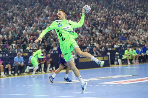 14.06.2026, xgox,Handball, EHF Champions League Finale, FC Barcelona, Barca - Fuechse Berlin v.l. Mathias Gidsel (Berlin, 19) wirft Tor, Torschuetze, erzielt Tor, Treffer, scores the goal Koeln