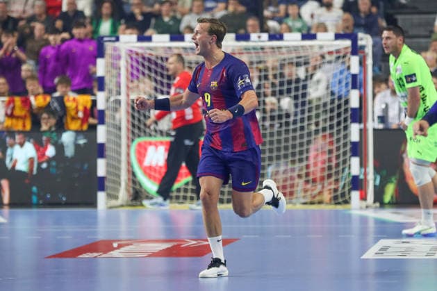 14.06.2026, xgox,Handball, EHF Champions League Finale, FC Barcelona, Barca - Fuechse Berlin v.l. Jonathan Carlsbogard (Barcelona, 9) Jubel, Torjubel, jubelt ueber das Tor, celebrate the goal, celebration Koeln