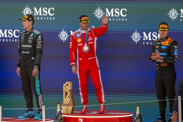 MONTMELO, SPAIN: Lewis Hamilton, racing for the Ferrari team during the 2026 Formula 1 Barcelona-Catalunya Grand Prix at the Circuit de Barcelona-Catalunya in Montmelo, Spain