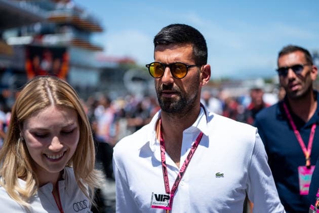 Novak Djokovic (Tennis Spieler, Serbien) in der Startaufstellung, ESP, Formel 1 Weltmeisterschaft, Barcelona-Catalunya Grand Prix, Circuit Barcelona Catalunya, Rennen, Saison 2026, 14.06.2026 ESP, Formel 1 Weltmeisterschaft, Barcelona-Catalunya Grand Prix, Circuit Barcelona Catalunya, Rennen, Saison 2026, 14.06.2026 Barcelona