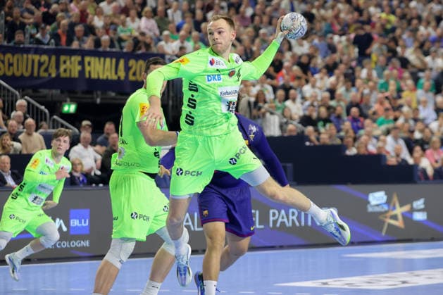 14.06.2026, xtgx, Handball, EHF Champions League Finale, FC Barcelona, Barca - Füchse Berlin v.l. Mathias Gidsel (Berlin, 19) wirft Tor, Torschuetze, erzielt Tor, Treffer, scores the goal Koeln