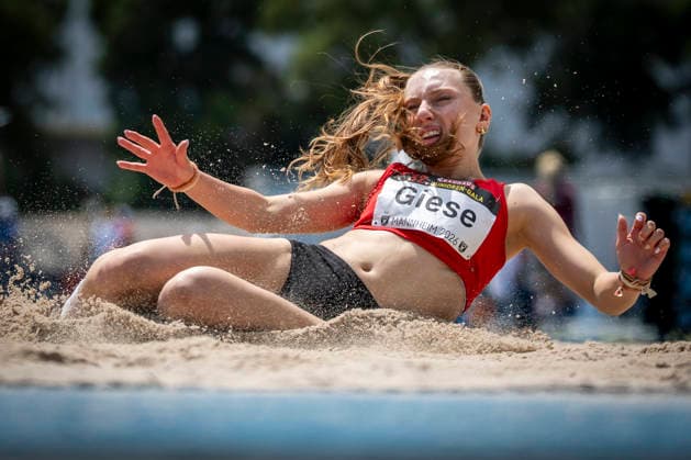 MANNHEIM, GERMANY - JUNE 14, 2026 : Amelie Giese (GER TSV Zirndorf) competing in the women’s long jump during the Juniorengala 2026 at Michael-Hoffmann-Stadion on June 14, 2026 in Mannheim, Germany. Baden-Wuerttemberg Germany Copyright: xAxelxKohringx