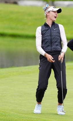 MIDLAND, MI - JUNE 14: LPGA, Golf Damen golfer Nelly Korda reacts to missing a birdie putt on the 18th hole on June 14, 2026, during the final round of the LPGA Dow Championship at Midland Country Club in Midland, Michigan. (Photo by Brian Spurlock Icon Sportswire) GOLF: JUN 14 LPGA Dow Championship EDITORIAL USE ONLY Icon2606149