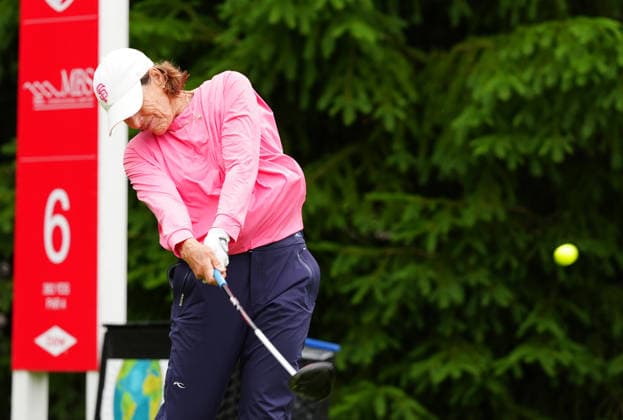 MIDLAND, MI - JUNE 14: LPGA, Golf Damen golfer Juli Inkster plays her tee shot on the 6th hole on June 14, 2026, during the final round of the LPGA Dow Championship at Midland Country Club in Midland, Michigan. (Photo by Brian Spurlock Icon Sportswire) GOLF: JUN 14 LPGA Dow Championship EDITORIAL USE ONLY Icon26061412