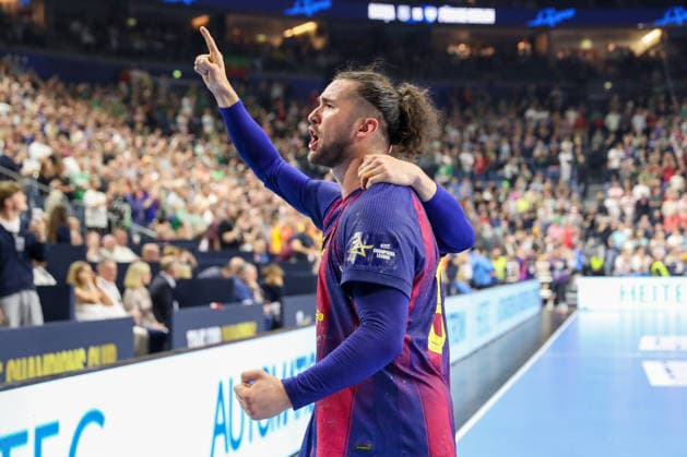 14.06.2026, xgox,Handball, EHF Champions League Finale, FC Barcelona, Barca - Fuechse Berlin v.l. Luis Frade (Barcelona, 82)Jubel ueber den Sieg, Jubel nach Spielende, gewinnt die Champions League Koeln