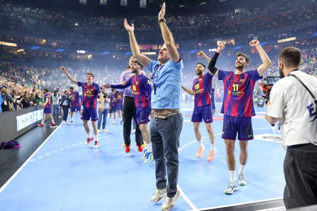 14.06.2026, xgox,Handball, EHF Champions League Finale, FC Barcelona, Barca - Fuechse Berlin v.l. btatr Jubel ueber den Sieg, Jubel nach Spielende Koeln