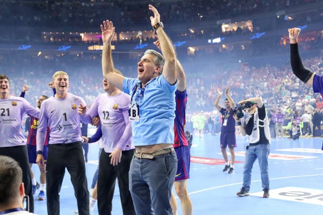 14.06.2026, xgox,Handball, EHF Champions League Finale, FC Barcelona, Barca - Fuechse Berlin v.l. btatr Jubel ueber den Sieg, Jubel nach Spielende Koeln