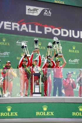 24 HEURES DU MANS 2026 - PODIUM 07 CONWAY Mike (gbr), KOBAYASHI Kamui (jpn), DE VRIES Nyck (nld), Toyota Racing, Toyota TR010 Hybrid 07, Hypercar, portrait during the podium of the 24 Hours of Le Mans 2026, 3rd round of the 2026 FIA World Endurance Championship, on June 14, 2026 on the Circuit des 24 Heures du Mans in Le Mans, France - Le MansFrance  Copyright: xCharlyxLopezx