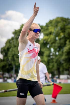 MANNHEIM, GERMANY - JUNE 14, 2026 : Owen Verset (BEL Belgium) reacts in the men’s U20 pole vault during the Juniorengala 2026 at Michael-Hoffmann-Stadion on June 14, 2026 in Mannheim, Germany. Baden-Wuerttemberg Germany Copyright: xAxelxKohringx