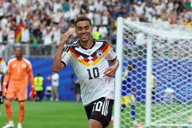Torjubel von Jamal Musiala 10 (Deutschland) zum 4:1, Deutschland vs. Curacao, Fussball, Weltmeisterschaft 2026, Gruppenphase, 14.06.2026 Houston Texas USA