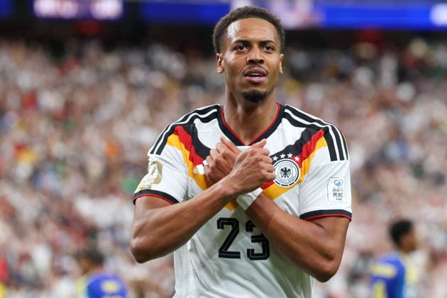 HOUSTON, TX - JUNE 14: Felix Nmecha 23 of Germany celebrates his goal during the FIFA World Cup, WM, Weltmeisterschaft, Fussball 2026 Group E match between Germany and Curacao on June 14, 2026, at Houston Stadium in Houston, Texas. (Photo by David Buono Icon Sportswire) SOCCER: JUN 14 FIFA World Cup 26 Group E - Germany vs Curacao EDITORIAL USE ONLY Icon260614012