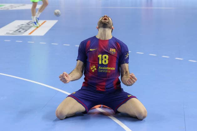 14.06.2026, xtgx, Handball, EHF Champions League Finale, FC Barcelona, Barca - Füchse Berlin v.l. Blaz Janc (Barcelona, 18) Jubel ueber den Sieg, Jubel nach Spielende Koeln