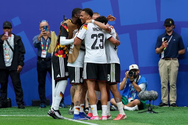 Nathaniel Brown (Germany) celebrates after scoring his team s fifth goal with teammates during the FIFA World Cup, WM, Weltmeisterschaft, Fussball 2026 Group E match between Germany and Curacao at Houston Stadium on June 14, 2026 in Houston, United States. (Photo by Torbjorn Tande DeFodi Images) -