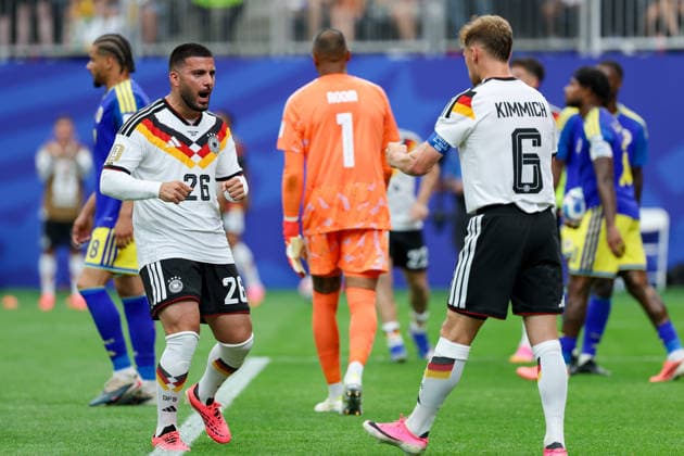 Deniz Undav (Germany) celebrates after scoring his team s sixth goal with Joshua Kimmich (Germany) during the FIFA World Cup, WM, Weltmeisterschaft, Fussball 2026 Group E match between Germany and Curacao at Houston Stadium on June 14, 2026 in Houston, United States. (Photo by Torbjorn Tande DeFodi Images) -