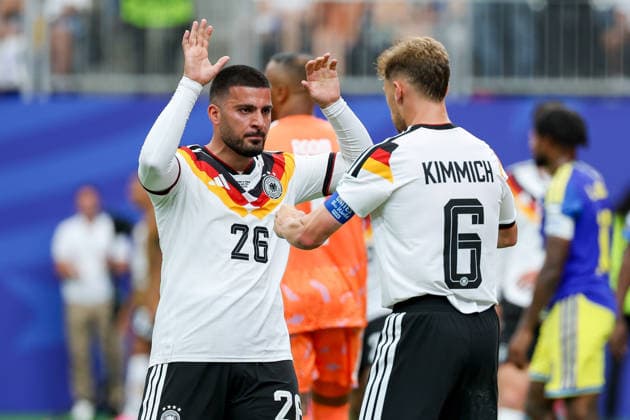Deniz Undav (Germany) celebrates after scoring his team s sixth goal with Joshua Kimmich (Germany) during the FIFA World Cup, WM, Weltmeisterschaft, Fussball 2026 Group E match between Germany and Curacao at Houston Stadium on June 14, 2026 in Houston, United States. (Photo by Torbjorn Tande DeFodi Images) -