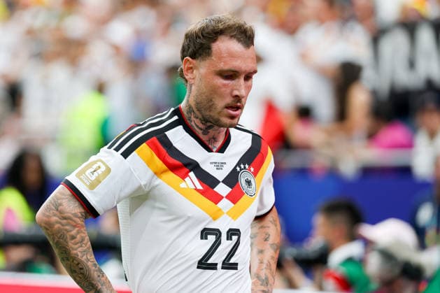 David Raum (Germany) looks on during the FIFA World Cup, WM, Weltmeisterschaft, Fussball 2026 Group E match between Germany and Curacao at Houston Stadium on June 14, 2026 in Houston, United States. (Photo by Torbjorn Tande DeFodi Images) -