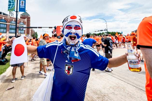 DALLAS - supporter of Japan during the Orange march to the stadium during the Netherlands vs. Japan match at the 2026 World Cup at AT&T Stadium on June 14, 2026, in Dallas, United States. (Photo by Stefan Koops EYE4IMAGES DeFodi Images) -