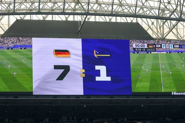 Endstand auf der Anzeigetafel 7:1, Deutschland vs. Curacao, Fussball, Weltmeisterschaft 2026, Gruppenphase, 14.06.2026 Houston Texas USA