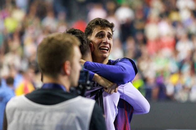 Ian BARRUFET FC Barcelona, Barca Barca, 83) Jubel, Freude, Leidenschaft, Erfolg, Emotion, Begeisterung, positive Emotionen GER, FC Barcelona Barca vs. Fuechse Berlin, Handball, TruckScout24 EHF FINAL4 2026, Finale, Spielzeit 2025 2026, 14.06.2026, GER, FC Barcelona Barca vs. Fuechse Berlin, Handball, TruckScout24 EHF FINAL4 2026, Finale, Spielzeit 2025 2026, 14.06.2026, Koeln