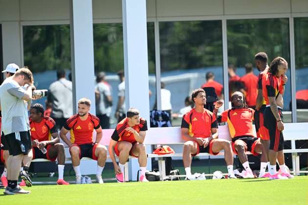 Belgian national football team - FIFA World Cup, WM, Weltmeisterschaft, Fussball 2026 - media activities 14 06 2026 RENTON, UNITED STATES OF AMERICA - JUNE 14 : Ngoy Nathan defender of Belgium, Raskin Nicolas midfielder of Belgium, Fernandez-Pardo Matias forward of Belgium, De Winter Koni defender of Belgium and Doku Jeremy forward of Belgium pictured during a training session of the Belgian national football team during the FIFA World Cup 2026 on June 14, 2026 in Renton, United States of America, 14 06 2026 Renton United States of America  Copyright: xNicoxVereeckenx