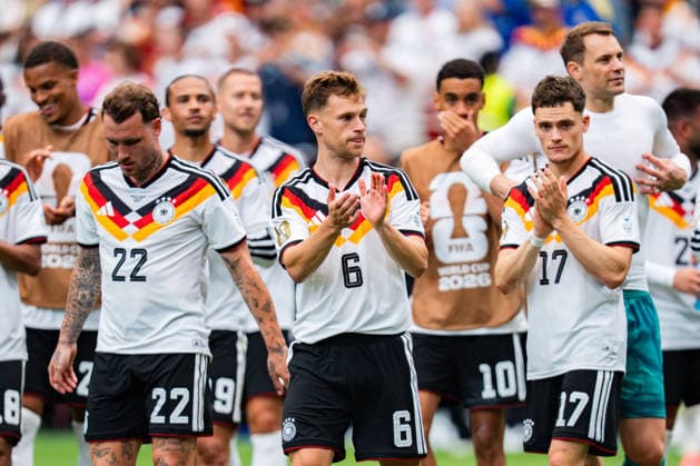 FIFA Fussball Weltmeisterschaft 2026, Gruppe E, Spiel 1, Deutschland vs. Curacao, 14.06.2026 im NRG Stadium in Houston, Texas Jubel nach Abpfiff bei Nathaniel Brown Nico Schlotterbeck David Raum Florian Wirtz Joshua Kimmich Manuel Neuer