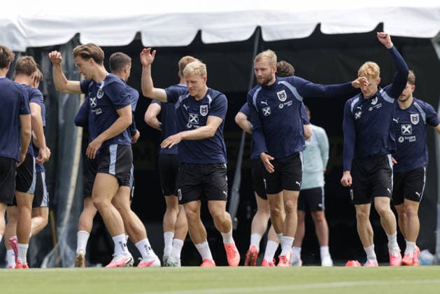 SOCCER - FIFA World Cup, WM, Weltmeisterschaft, Fussball 2026, preview SANTA BARBARA,CALIFORNIA,USA,14.JUN.26 - SOCCER - FIFA World Cup 2026, USA, Mexico, Canada, preview, OEFB, Oesterreichischer Fussball-Bund, training team AUT. Image shows David Affengruber, Xaver Schlager, Konrad Laimer and Nicolas Seiwald (AUT).  GEPAxpictures xArminxRauthner