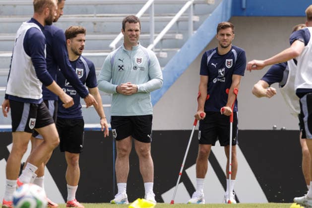 SOCCER - FIFA World Cup, WM, Weltmeisterschaft, Fussball 2026, preview SANTA BARBARA,CALIFORNIA,USA,14.JUN.26 - SOCCER - FIFA World Cup 2026, USA, Mexico, Canada, preview, OEFB, Oesterreichischer Fussball-Bund, training team AUT. Image shows Romano Schmid, Martin Rinderer and Christoph Baumgartner (AUT).  GEPAxpictures xArminxRauthner