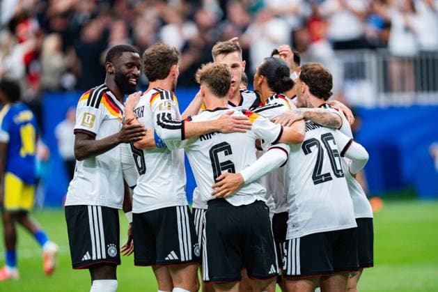 FIFA Fussball Weltmeisterschaft 2026, Gruppe E, Spiel 1, Deutschland vs. Curacao, 14.06.2026 im NRG Stadium in Houston, Texas Tor zum 6:1 durch Deniz Undav hier mit Toni Rüdiger Aleksandar Pavlovic und Nico Schlotterbeck