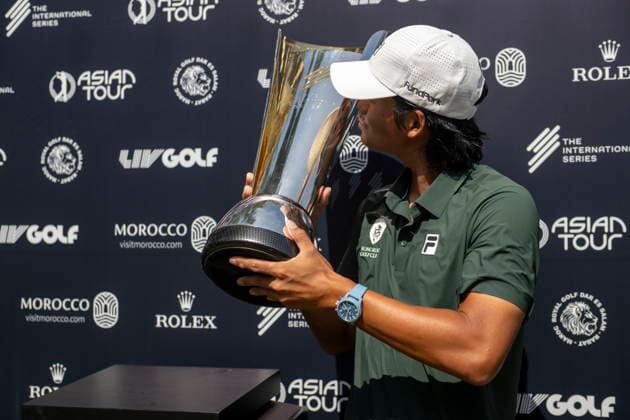 International Series Morocco Golf tournament Taichi Kho from Hong Kong poses with the trophy after winning the International Series Morocco Golf tournament in Rabat, Morocco, 14 June 2026. Rabat Morocco  Copyright: xJALALxMORCHIDIx