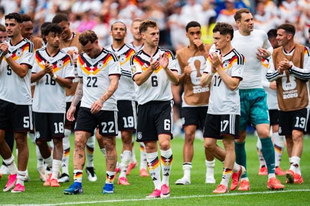 FIFA Fussball Weltmeisterschaft 2026, Gruppe E, Spiel 1, Deutschland vs. Curacao, 14.06.2026 im NRG Stadium in Houston, Texas Jubel nach Abpfiff bei Nathaniel Brown Nico Schlotterbeck David Raum Florian Wirtz Joshua Kimmich Manuel Neuer