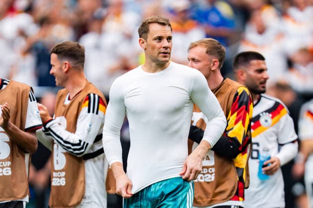 FIFA Fussball Weltmeisterschaft 2026, Gruppe E, Spiel 1, Deutschland vs. Curacao, 14.06.2026 im NRG Stadium in Houston, Texas Jubel nach Abpfiff bei Nathaniel Brown Nico Schlotterbeck David Raum Florian Wirtz Joshua Kimmich Manuel Neuer Jamal Musiala