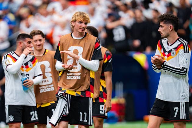 FIFA Fussball Weltmeisterschaft 2026, Gruppe E, Spiel 1, Deutschland vs. Curacao, 14.06.2026 im NRG Stadium in Houston, Texas Jubel nach Abpfiff bei Nick Woltemade und Kai Havertz Deniz Undav