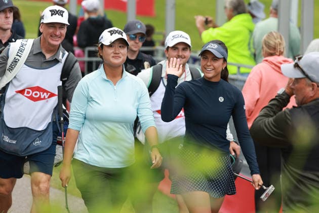Dow Championship MIDLAND, MICHIGAN - JUNE 14: Gina Kim (L) and Yana Wilson of the United States walk on the 18th hole during the final round of the Dow Championship at Midland Country Club in Midland, Michigan, USA on Sunday, June 14, 2026. Midland Michigan United States  Copyright: xJorgexLemusx originalFilename:lemus-dowchamp260614_np1lC.jpg