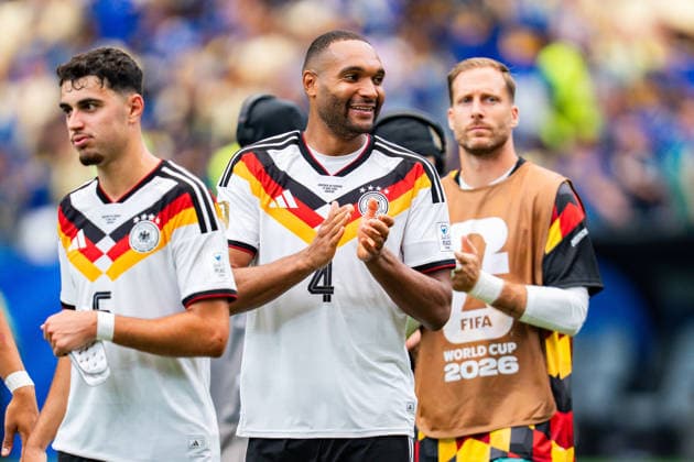 FIFA Fussball Weltmeisterschaft 2026, Gruppe E, Spiel 1, Deutschland vs. Curacao, 14.06.2026 im NRG Stadium in Houston, Texas Jubel nach Abpfiff bei Jonathan Tah Oliver Baumann, Aleksandar Pavlovic,
