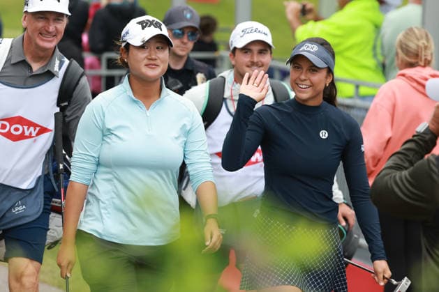 Dow Championship MIDLAND, MICHIGAN - JUNE 14: Gina Kim (L) and Yana Wilson of the United States walk on the 18th hole during the final round of the Dow Championship at Midland Country Club in Midland, Michigan, USA on Sunday, June 14, 2026. Midland Michigan United States  Copyright: xJorgexLemusx originalFilename:lemus-dowchamp260614_np8ps.jpg