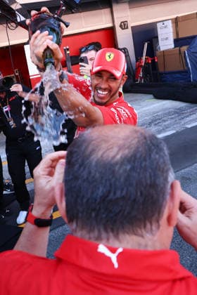 Fred Vasseur & 44 Lewis Hamilton (GBR) Scuderia Ferrari HP (ITA) Ferrari SF-26 winner of the Barcelona-Catalunya during the Formula 1 Grand Prix of Barcelona Catalunya 2026 Race at Circuit de Catalunya in Barcelona on June 14, 2026 in Barcelona. (Photo by Philippe Nanchino Eurasia Images) Barcelona Circuit de Barcelona Catalunya Spain
