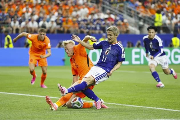 ARLINGTON - (lr) Jan Paul van Hecke of the Netherlands, Daizen Maeda or Japan during the FIFA 2026 World Cup Group F match between the Netherlands and Japan at Dallas Stadium on June 14, 2026 in Arlington, United States. KOEN VAN WEEL ANP FIFA World Cup, WM, Weltmeisterschaft, Fussball 2026 2026 xVIxANPxSportx xxANPxIVx 561020481 originalFilename: 561020481.jpg