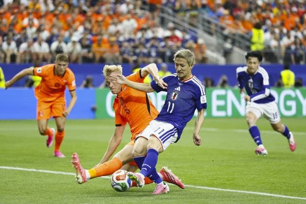 ARLINGTON - (lr) Jan Paul van Hecke of the Netherlands, Daizen Maeda or Japan during the FIFA 2026 World Cup Group F match between the Netherlands and Japan at Dallas Stadium on June 14, 2026 in Arlington, United States. KOEN VAN WEEL ANP FIFA World Cup, WM, Weltmeisterschaft, Fussball 2026 2026 xVIxANPxSportx xxANPxIVx 561020509 originalFilename: 561020509.jpg