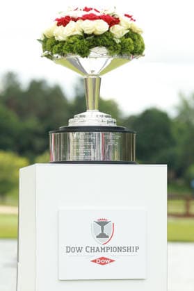 Dow Championship MIDLAND, MICHIGAN - JUNE 14: The Winner™s trophy is displayed on the 18th green during the final round of the Dow Championship at Midland Country Club in Midland, Michigan, USA on Sunday, June 14, 2026. Midland Michigan United States  Copyright: xJorgexLemusx originalFilename:lemus-dowchamp260614_npPrZ.jpg