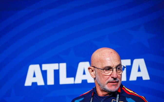 Sapin national team, Nationalteam World Cup - 14 06 2026 press conference, PK, Pressekonferenz of Luis de la Fuente head coach of Spain during the Spanish national team s training session at their World Cup in Atlanta Stadium, United States of America on June 14, 2026. Photo (PGS Photo Agency) Atlanta United Satates of America Copyright: xPGSxPhotoxAgencyx
