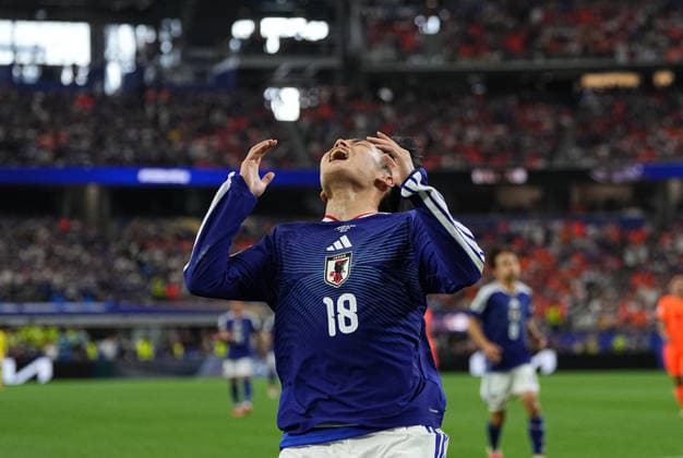 June 14 2026: Ayase Ueda (Japan) gestures during Netherlands and Japan, FIFA World Cup, WM, Weltmeisterschaft, Fussball 2026, at Dallas Stadium in Arlington, United States. CSM Netherlands V Japan: Group F - FIFA World Cup 2026  - ZUMAc04_ 20260614_zma_c04_035 Copyright: xKimxPricex
