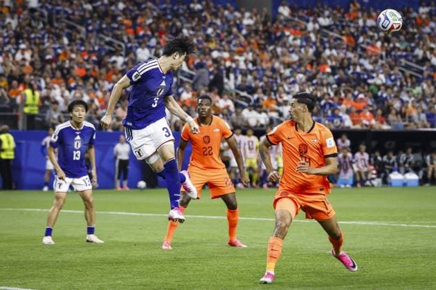 ARLINGTON - (lr) Keito Nakamura of Japan, Shogo Taniguchi of Japan, Denzel Dumfries of the Netherlands and Tijjani Reijnders of the Netherlands during the FIFA World Cup, WM, Weltmeisterschaft, Fussball 2026 Group F match between the Netherlands and Japan at Dallas Stadium on June 14, 2026 in Arlington, United States. ROBIN VAN LONKHUIJSEN ANP FIFA World Cup 2026 2026 xVIxANPxSportx xxANPxIVx 561023753 originalFilename: 561023753.jpg