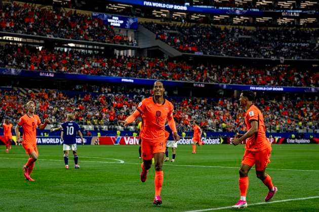 DALLAS - Virgil van Dijk of the Netherlands celebrates his 1-0 goal during the Netherlands vs. Japan match at the 2026 World Cup in AT&T Stadium on June 14, 2026, in Dallas, United States. (Photo by Stefan Koops EYE4IMAGES DeFodi Images) -