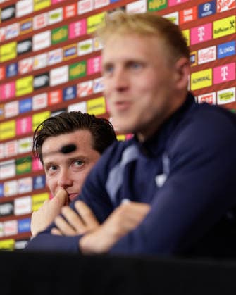 SOCCER - FIFA World Cup, WM, Weltmeisterschaft, Fussball 2026, preview SANTA BARBARA,CALIFORNIA,USA,14.JUN.26 - SOCCER - FIFA World Cup 2026, USA, Mexico, Canada, preview, OEFB, Oesterreichischer Fussball-Bund, press conference, PK, Pressekonferenz team AUT. Image shows Michael Gregoritsch and Xaver Schlager (AUT).  GEPAxpictures xArminxRauthner
