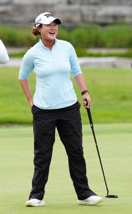 MIDLAND, MI - JUNE 14: LPGA, Golf Damen golfer Gina Kim reacts on the 18th hole on June 14, 2026, after winning the LPGA Dow Championship at Midland Country Club in Midland, Michigan. (Photo by Brian Spurlock Icon Sportswire) GOLF: JUN 14 LPGA Dow Championship EDITORIAL USE ONLY Icon26061473