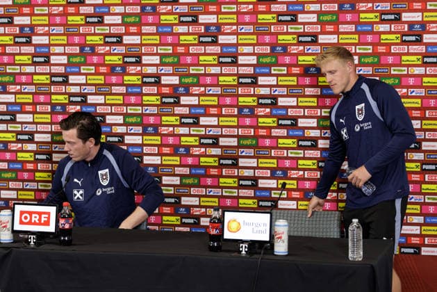 SOCCER - FIFA World Cup, WM, Weltmeisterschaft, Fussball 2026, preview SANTA BARBARA,CALIFORNIA,USA,14.JUN.26 - SOCCER - FIFA World Cup 2026, USA, Mexico, Canada, preview, OEFB, Oesterreichischer Fussball-Bund, press conference, PK, Pressekonferenz team AUT. Image shows Michael Gregoritsch and Xaver Schlager (AUT).  GEPAxpictures xArminxRauthner
