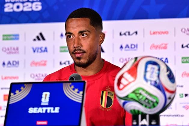 Belgium s Youri Tielemans pictured at a press conference, PK, Pressekonferenz of Belgian national soccer team Red Devils, at the basecamp in Seattle, USA on Sunday 14 June 2026, ahead of their first game tomorrow against Egypt at the FIFA World Cup, WM, Weltmeisterschaft, Fussball 2026. DIRKxWAEM  x177670087x