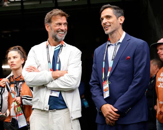 June 14, 2026, Houston, Texas, USA: JooeRGEN KLOPP, working as a pundit for MagentaTV, shares a laugh with ROQUE SANTA CRUZ of Telemundo on the sidelineduring the 2026 FIFA World Cup, WM, Weltmeisterschaft, Fussball Group E match between Germany and CuraoÂßao at Houston Stadium on June 14, 2026 in Houston, Texas. Houston USA - ZUMAa325 20260614_zsa_a325_043 Copyright: xDavidxBalleringxIix